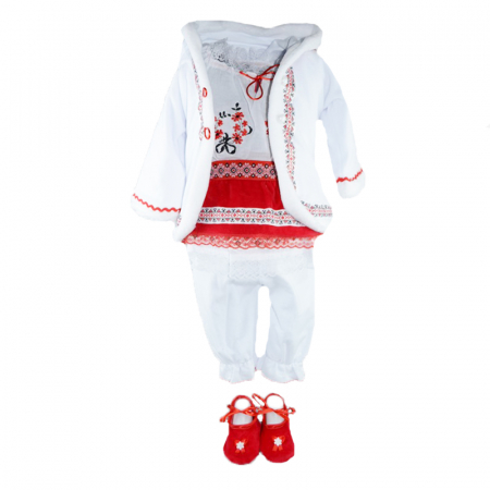 Costum popular - Costum traditional pentru fete 6 piese Mini Junior CTPF-5, Alb