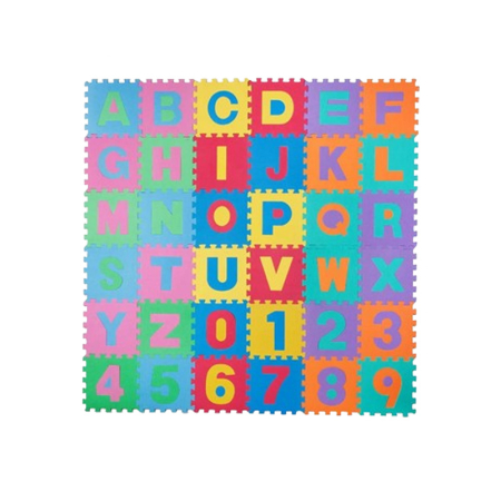 Covorase si centre de joaca - Covoras de joaca puzzle, 12x12 cm, din spuma EVA, cu literele si cifre, 36 piese, Mini JuniorEP1005-13, Multicolor