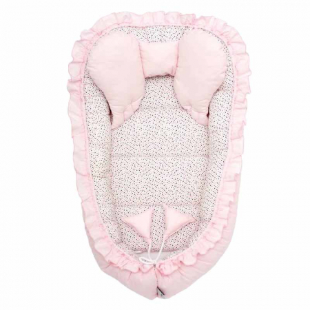 Accesorii patut - Cuib din bumbac pentru bebelusi 69 x 49 cm Belisima Confetti P02-0626, Roz