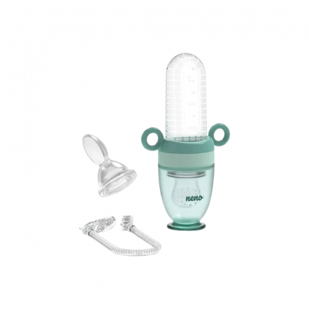 Vesela si tacamuri bebelusi - Dispozitiv de hranire din silicon 2 in 1 pentru bebelusi Neno AK027, 6 luni+, Verde