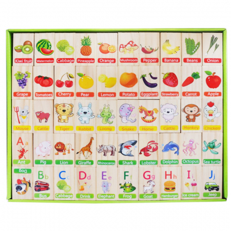Jocuri si jucarii educative - Domino in limba engleza - joc educativ , din lemn cu 100 piese, WD 3024