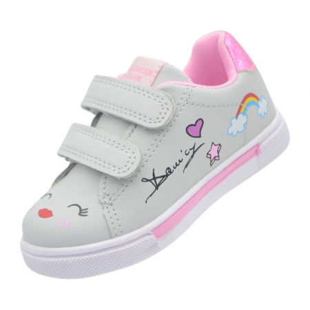 Pantofi cu siret si scai fete - Pantofi pentru fete American Club ES43/21G-22, Gri