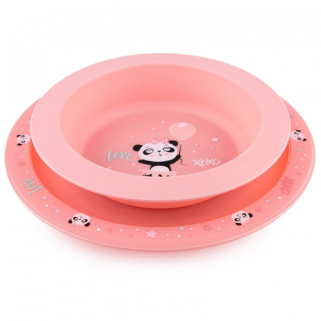 Vesela si tacamuri bebelusi - Set 2 farfurii pentru fete Canpol babies 56/523SKZRZ, Roz