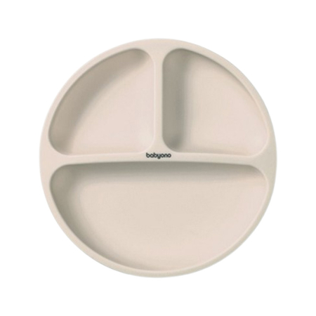 Vesela si tacamuri bebelusi - Farfurie din silicon cu ventuze, 20 x 20 cm, BabyOno 1482/04, Crem