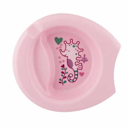 Vesela si tacamuri bebelusi - Farfurie ergonomica 21 x 19 cm Chicco 086566, Roz