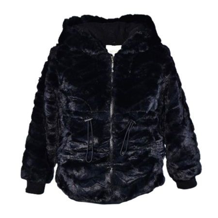 Geci de iarna - Geaca din blana artificiala, cu gluga, pentru fete Happy House HH650N-8, Negru