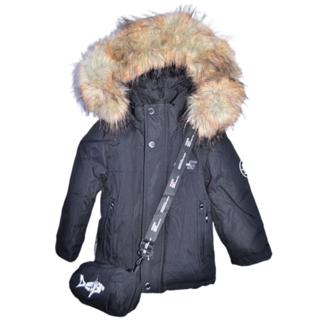 Geci de iarna - Geaca imblanita, cu geanta, pentru baieti, Happy House KK1131-3-4, Negru