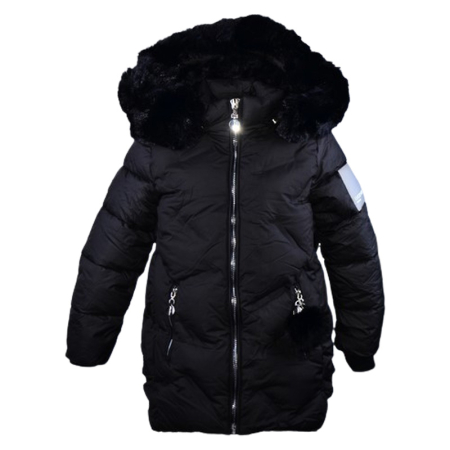 Îmbrăcăminte fete - Geaca imblanita, cu gluga, pentru fete, Happy House KK2313-6, Negru