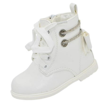 Ghete si cizme fete - Ghete imblanite, cu șiret si fermoar, pentru fete MRS S707A-20, Alb