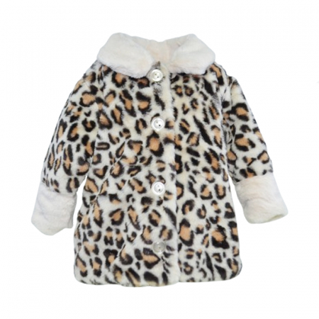 Paltoane - Palton din blana artificiala cu imprimeu animal print pentru fete Bebesi HBBSI, Maro