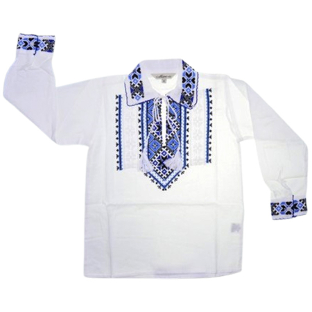 Costum popular - Ie tip camasa, cu guler si maneca lunga, pentru baieti, Mini Junior IE-MJ20-4, Alb