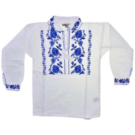 Costum popular - Ie traditionala, cu maneca lunga, pentru baieti, Mini Junior IE-MJ25, Alb