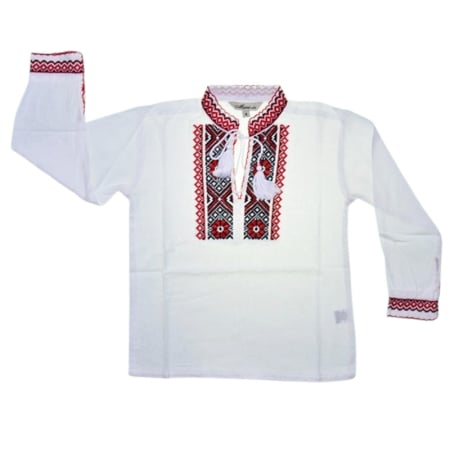 Costum popular - Ie traditionala cu maneca lunga pentru copii Mini Junior IE-MJ17, Alb