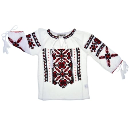 Costum popular - Ie traditionala, cu maneca lunga, pentru fete, Mini Junior IE-MJ16-0, Alb