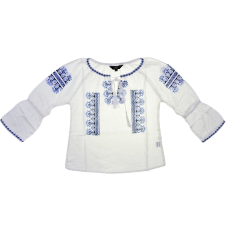 Costum popular - Ie traditionala, cu maneca lunga, pentru fete, Mini Junior IE-MJ19-4, Alb