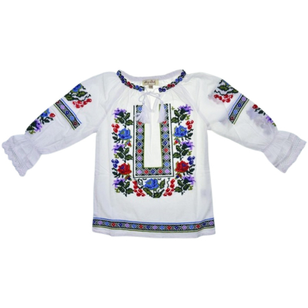Costum popular - Ie traditionala, cu maneca lunga, pentru fete, Mini Junior IE-MJ22-0, Alb