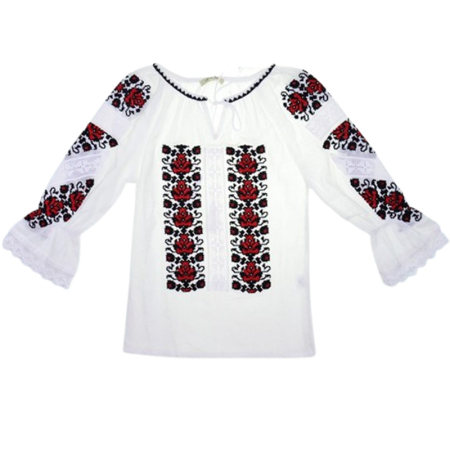 Costum popular - Ie traditionala, cu maneca lunga, pentru fete, Mini Junior IE-MJ23-0, Alb