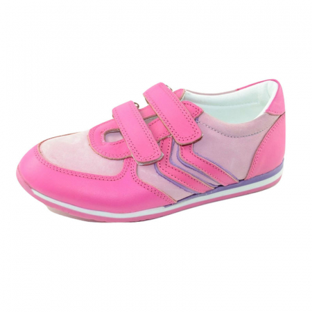Pantofi cu siret si scai fete - Pantofi ortopedici din piele pentru fete Pinky Pinky PPK17-35, Fucsia