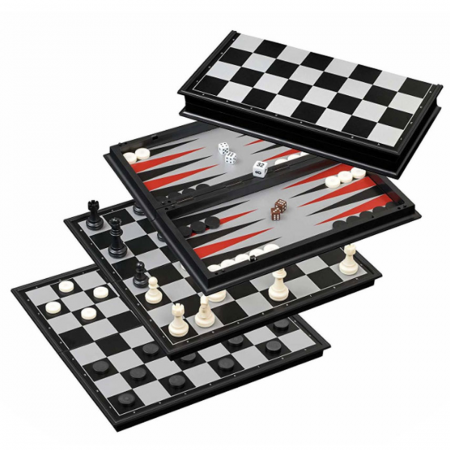 Joc de societate 3 in 1 de sah, table si dame, 62 piese magnetice, pliabil, 32 x 32 cm, CB02 [2]