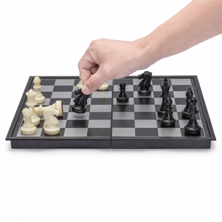 Joc de societate 3 in 1 de sah, table si dame, 62 piese magnetice, pliabil, 32 x 32 cm, CB02 [6]