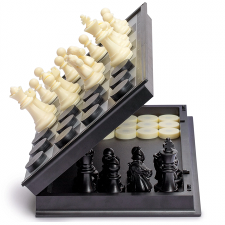 Joc de societate 3 in 1 de sah, table si dame, 62 piese magnetice, pliabil, 32 x 32 cm, CB02 [1]