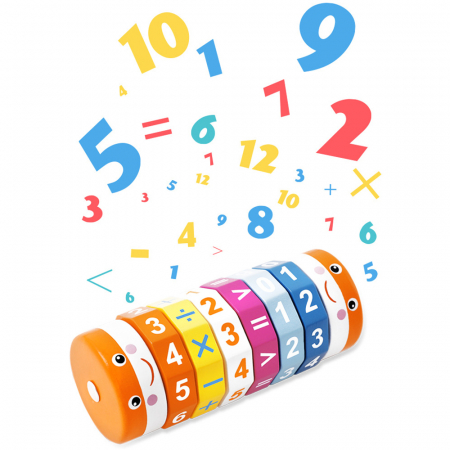 Jocuri si jucarii educative - Joc educativ cilindru aritmetic din lemn - Operatiuni Matematice, WD 9527