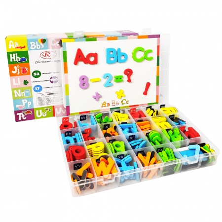 Jocuri si jucarii educative - Joc magnetic STEM 229 piese si cutie de depozitare, cu litere, cifre, si simboluri matematice, plansa magnetica fata/verso, din spuma EVA, +3ani, WW3036