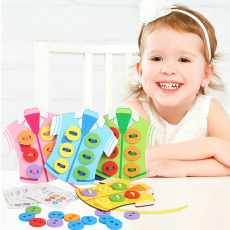 Jocuri si jucarii educative - Joc Montessori, de snuruit nasturii pe camasa, WD 7026