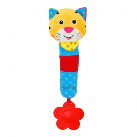 Jucarii bebelusi - Jucarie chitaitoare din plus cu inel gingival Baby Mix Pisica 24528, Multicolor