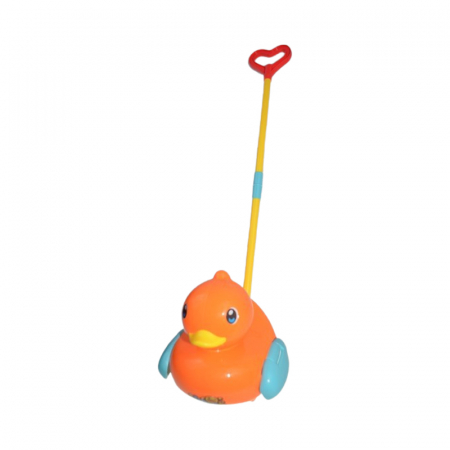 Jucarii de tras/impins - Jucarie de impins pentru copii, ratusca, Mini Junior 1518RP, Portocaliu