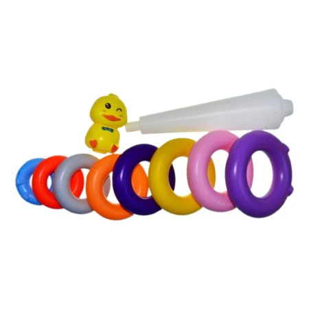 Jucarie educativa, 2 in 1, ratusca de impins si cu 8 cercuri de stivuit, 35 x 17 cm, Mini Junior RI2011M, Multicolor [9]