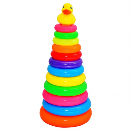 Jucarii interactive - Jucarie educativa, rata cu 11 cercuri de stivuit, 37 x 14 cm, Mini Junior DK1011, Multicolor