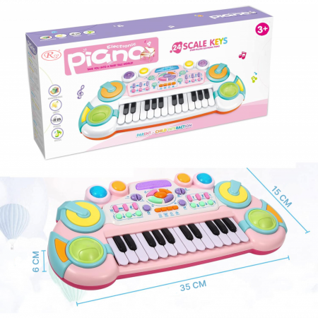 Jucarie interactiva mini pianina cu 24 de taste, luminite multicolore si functie de inregistrare, 35 x 15 cm,+3ani, MZ1010 [5]