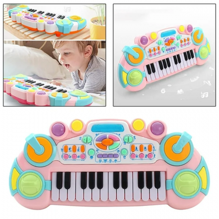 Jucarie interactiva mini pianina cu 24 de taste, luminite multicolore si functie de inregistrare, 35 x 15 cm,+3ani, MZ1010 [2]