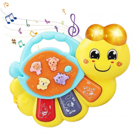 Jucarii interactive - Jucarie interactiva muzicala cu functii si lumini, mini orga Omida RCO, 15 x 11 cm, +12 luni, WW7009-A