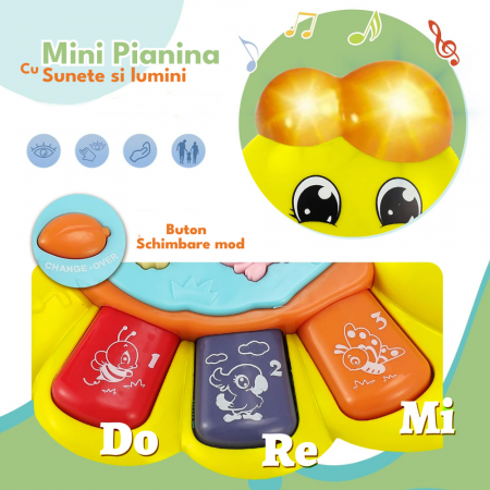 Jucarie interactiva muzicala cu functii si lumini, mini orga Omida RCO, 15 x 11 cm, +12 luni, WW7009-A [1]