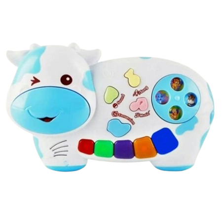 Jucarii interactive - Jucarie interactiva muzicala, cu functii si lumini, mini orga Vacuta, RCO WW6501A, Albastru