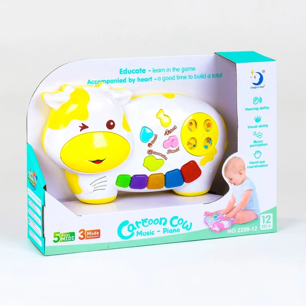 Jucarie interactiva muzicala, cu functii si lumini, mini orga Vacuta, RCO WW6501G, Galben [1]