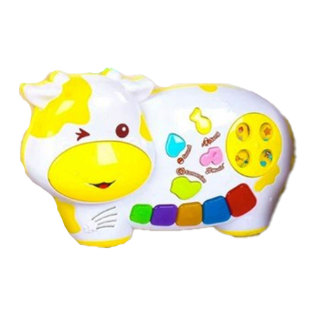 Jucarii interactive - Jucarie interactiva muzicala, cu functii si lumini, mini orga Vacuta, RCO WW6501G, Galben