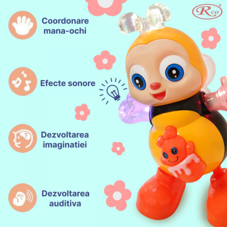 Jucarie Interactiva muzicala, cu lumini multicolore, Albinuta Dansatoare, 21.5x14 cm, RCO, WP4003, Galben [1]