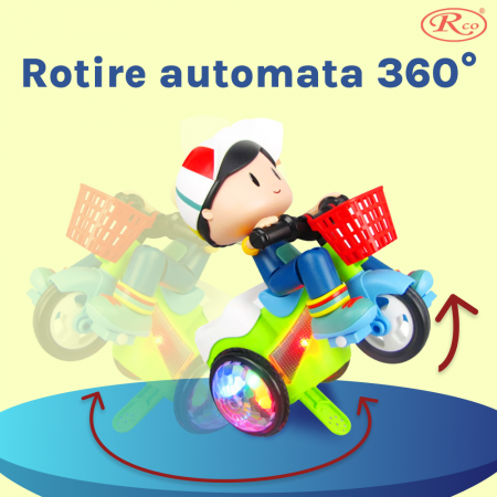 Jucarie Interactiva muzicala, cu lumini multicolore, si rotire 360° , Baietel cu Tricicleta, 20.5x17 cm, 3+ ani, WP4025 [2]