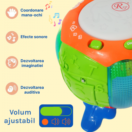 Jucarie Interactiva muzicala, cu lumini multicolore si rotire 360°, Toba sub forma de Dovleac, 18x18 cm, +18 luni, WW6502 [2]