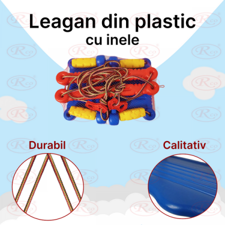 Leagan pentru copii cu platforma din plastic si bare de protectie, Mini Junior, HT1040B, Albastru [4]