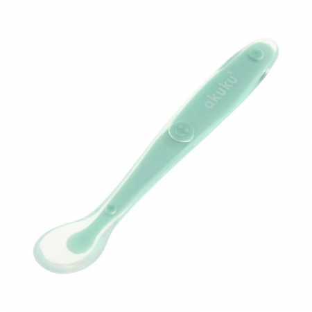 Vesela si tacamuri bebelusi - Lingura din silicon flexibila pentru copii Akuku A0416, Turcoaz