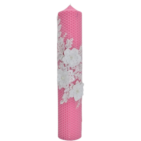 Lumanari botez - Lumanare din ceara, tip fagure, cu dantela, pentru botez 30 x 5,5 cm, Mini Junior L2011R2, Roz