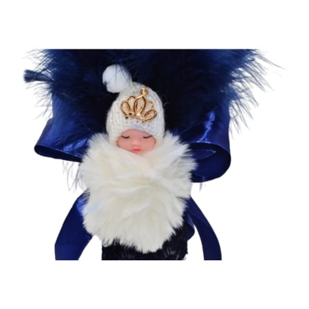 Lumanare din parafina, cu dantela si pene, pentru botez, 35 x 6,5 cm, Mini Junior L1511A, Albastru [2]