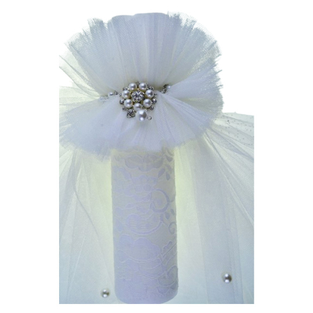 Lumanare din parafina, cu tulle si dantela, pentru botez, 35 x 5,5 cm, Mini Junior L1811A, Alb [1]