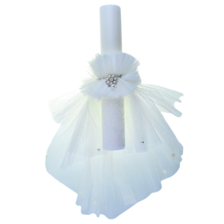 Lumanari botez - Lumanare din parafina, cu tulle si dantela, pentru botez, 35 x 5,5 cm, Mini Junior L1811A, Alb