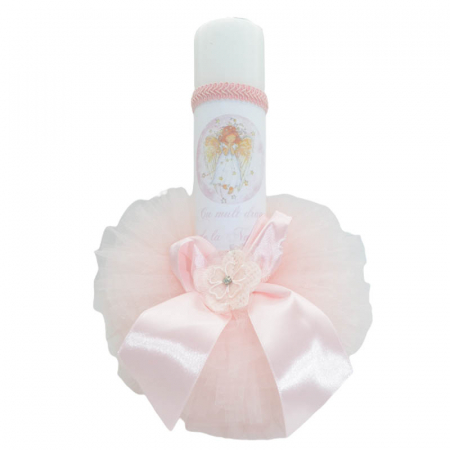 Botezul bebelusului - Lumanare pentru botez 32 x 21 cm Mini Bimbi LUM5511, Roz