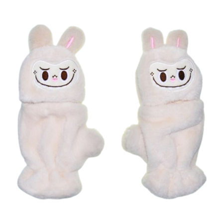 Manusi - Manusi reversibile, din plus, model Labubu, pentru copii, Mini Junior MR3110A-5, Alb